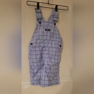 OshKosh B'gosh Light Blue and White Plaid Short Overalls 5T